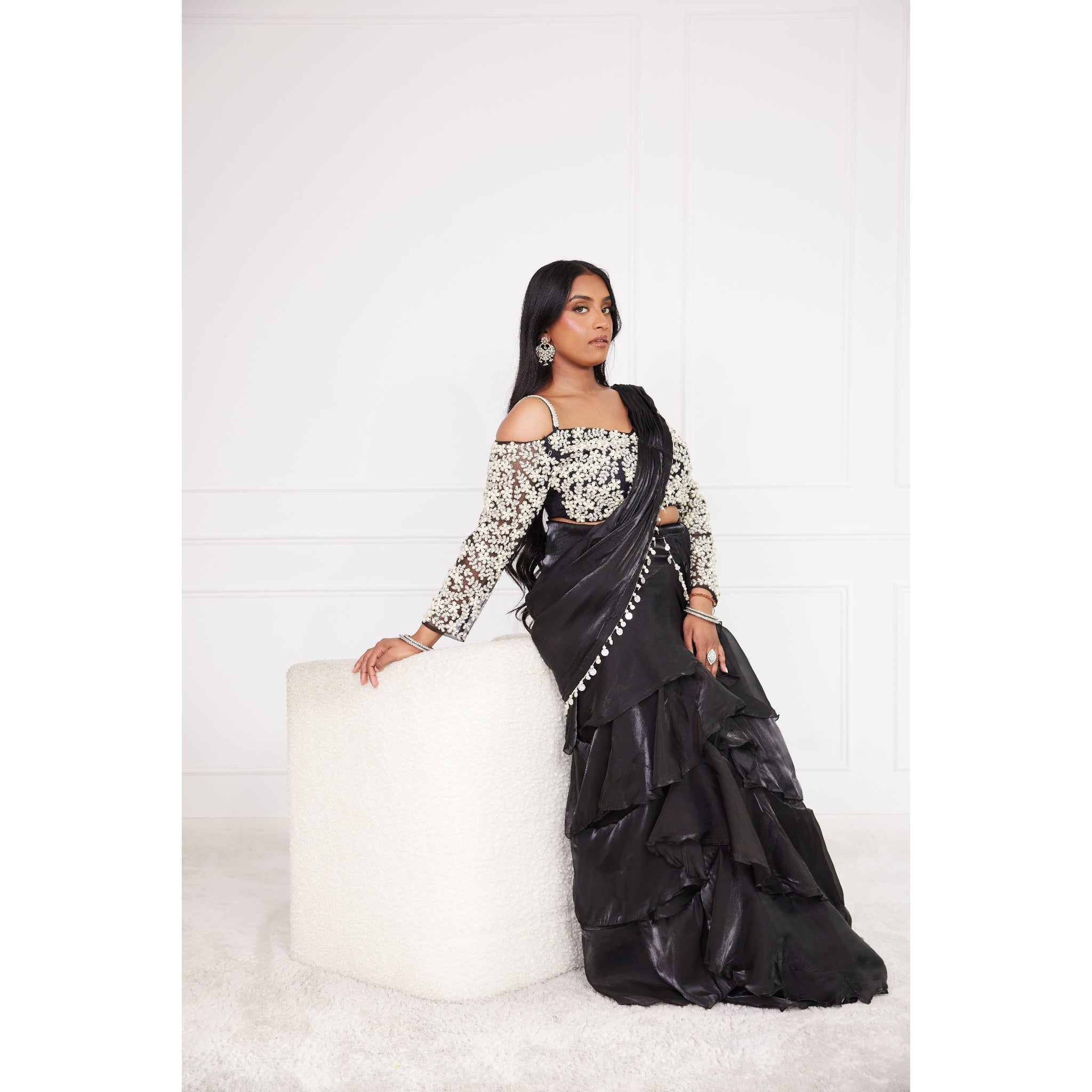 Black Pearl Embellished Lehenga Saree