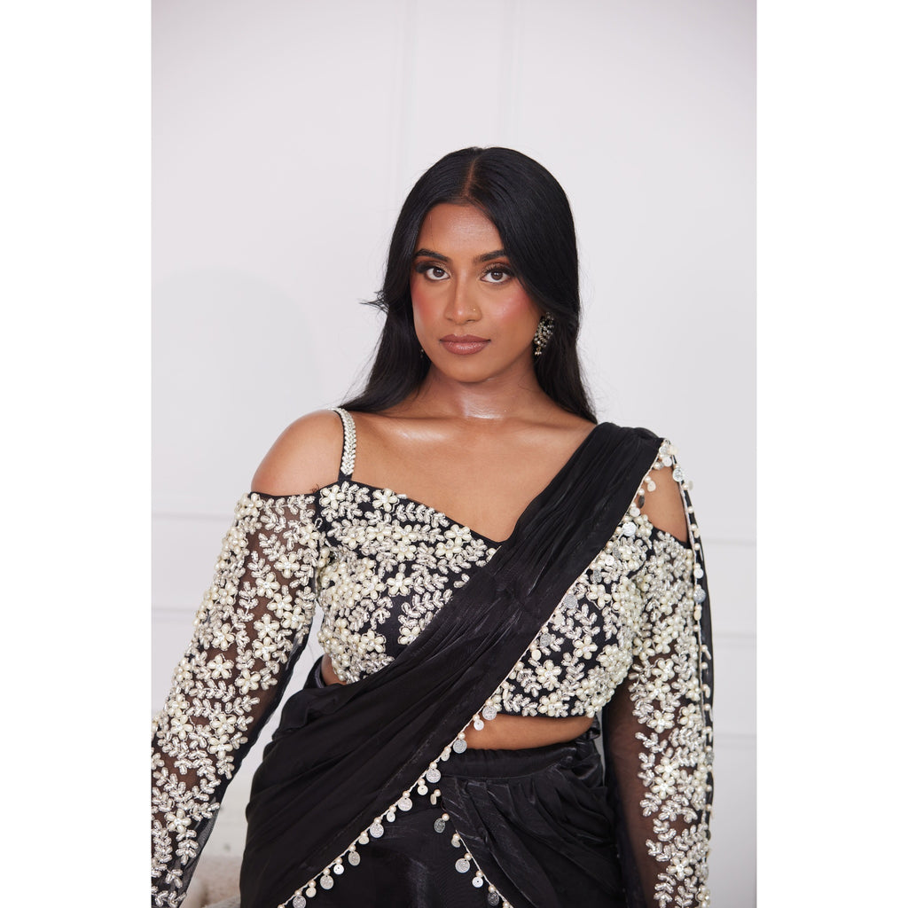 Black Pearl Embellished Lehenga Saree