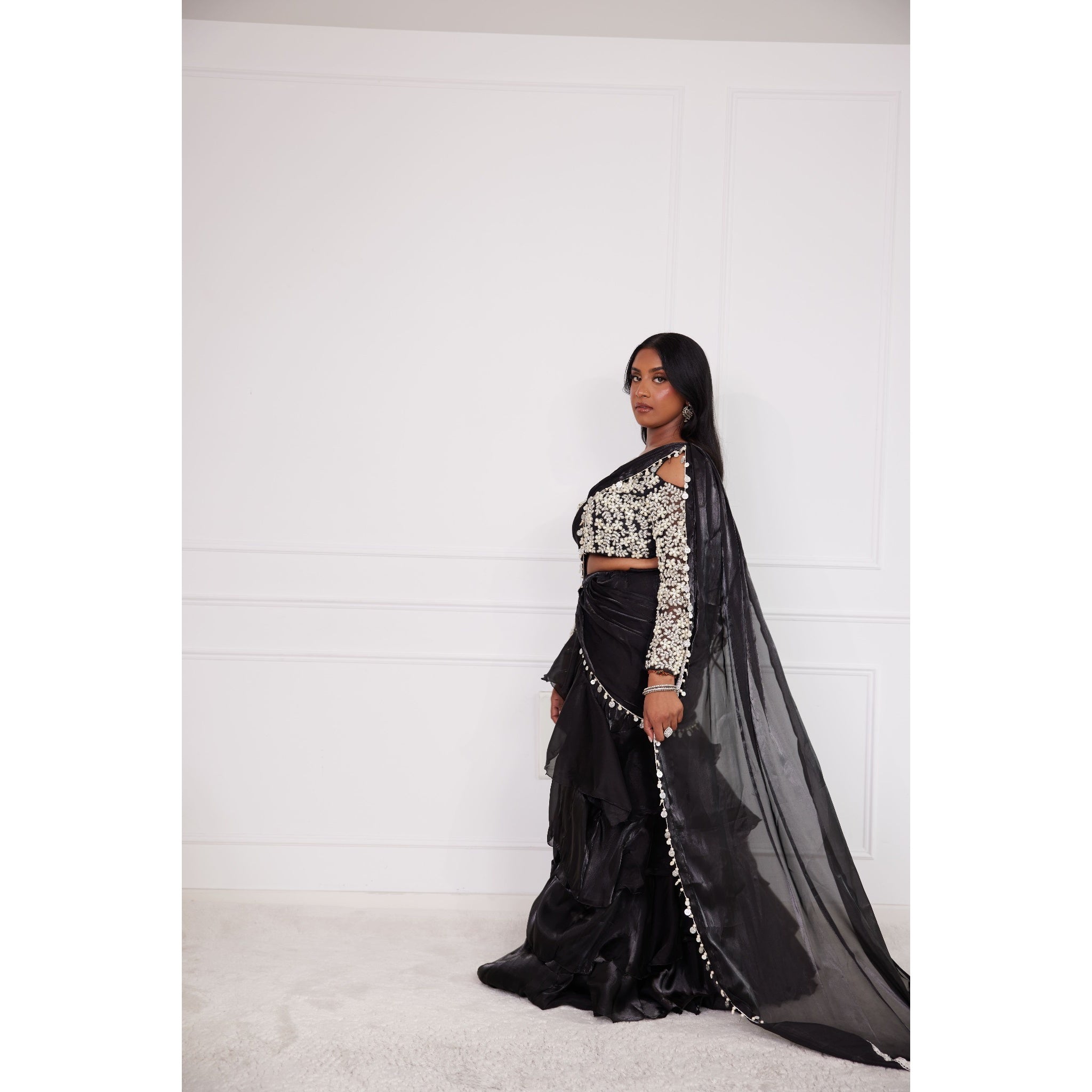 Black Pearl Embellished Lehenga Saree