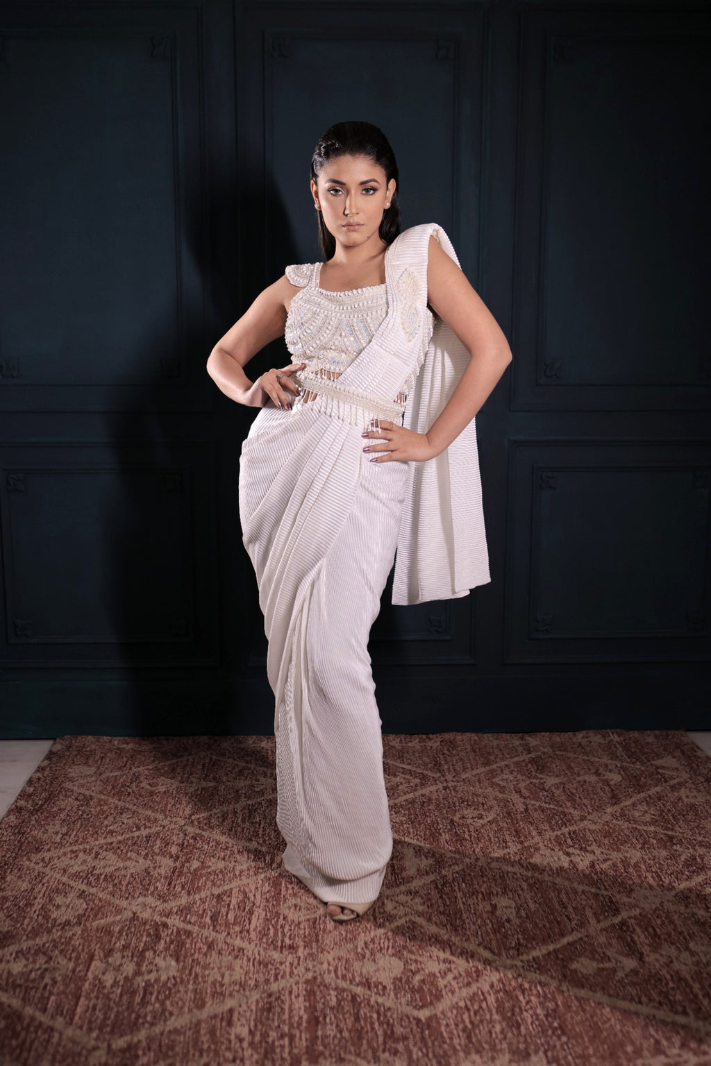 Aurelia Pearl Drape Saree