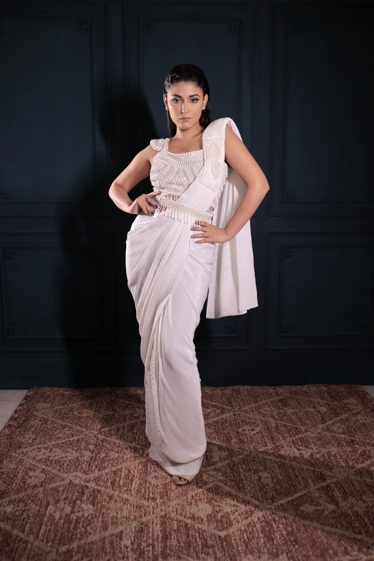 Aurelia Pearl Drape Saree