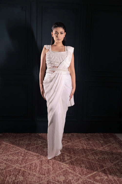 Aurelia Pearl Drape Saree