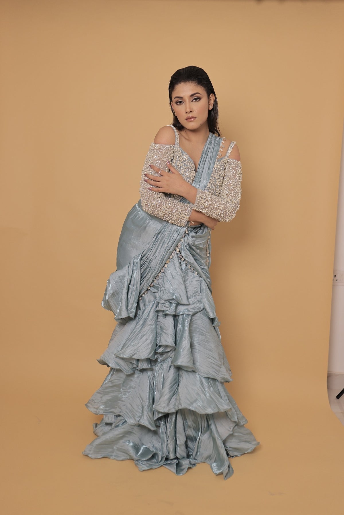 Celestia Ice Blue Lehenga Saree