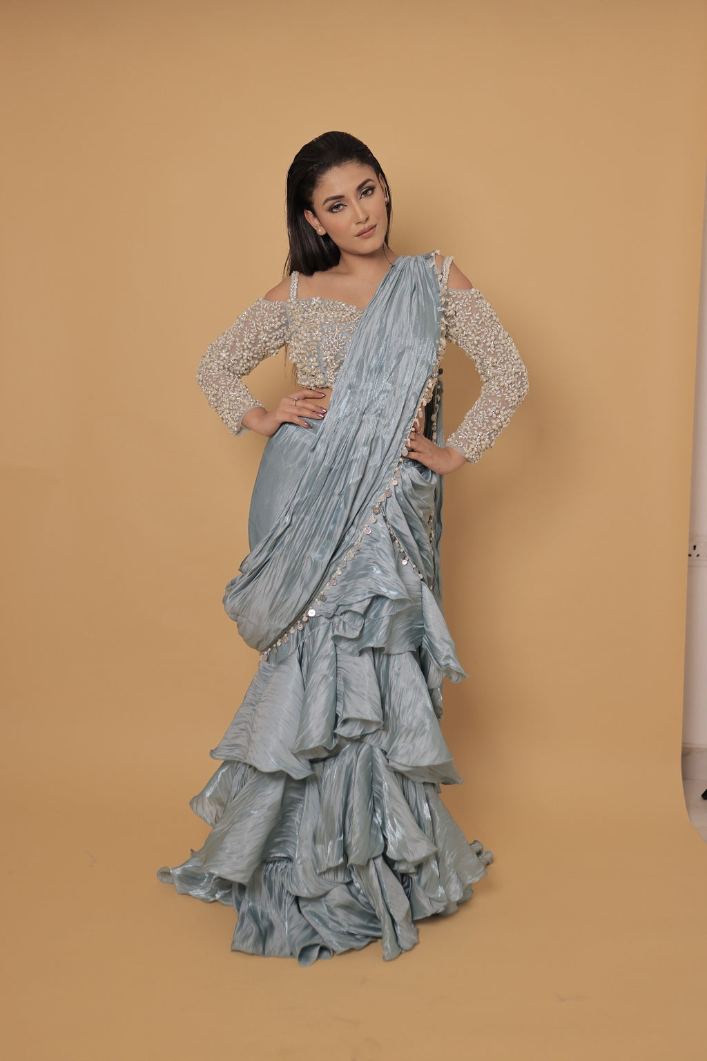 Celestia Ice Blue Lehenga Saree