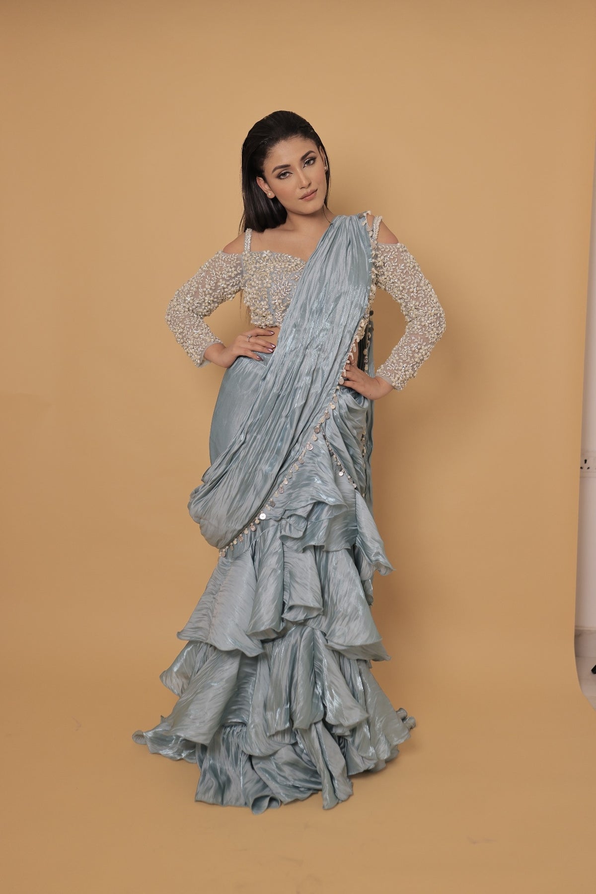 Celestia Ice Blue Lehenga Saree