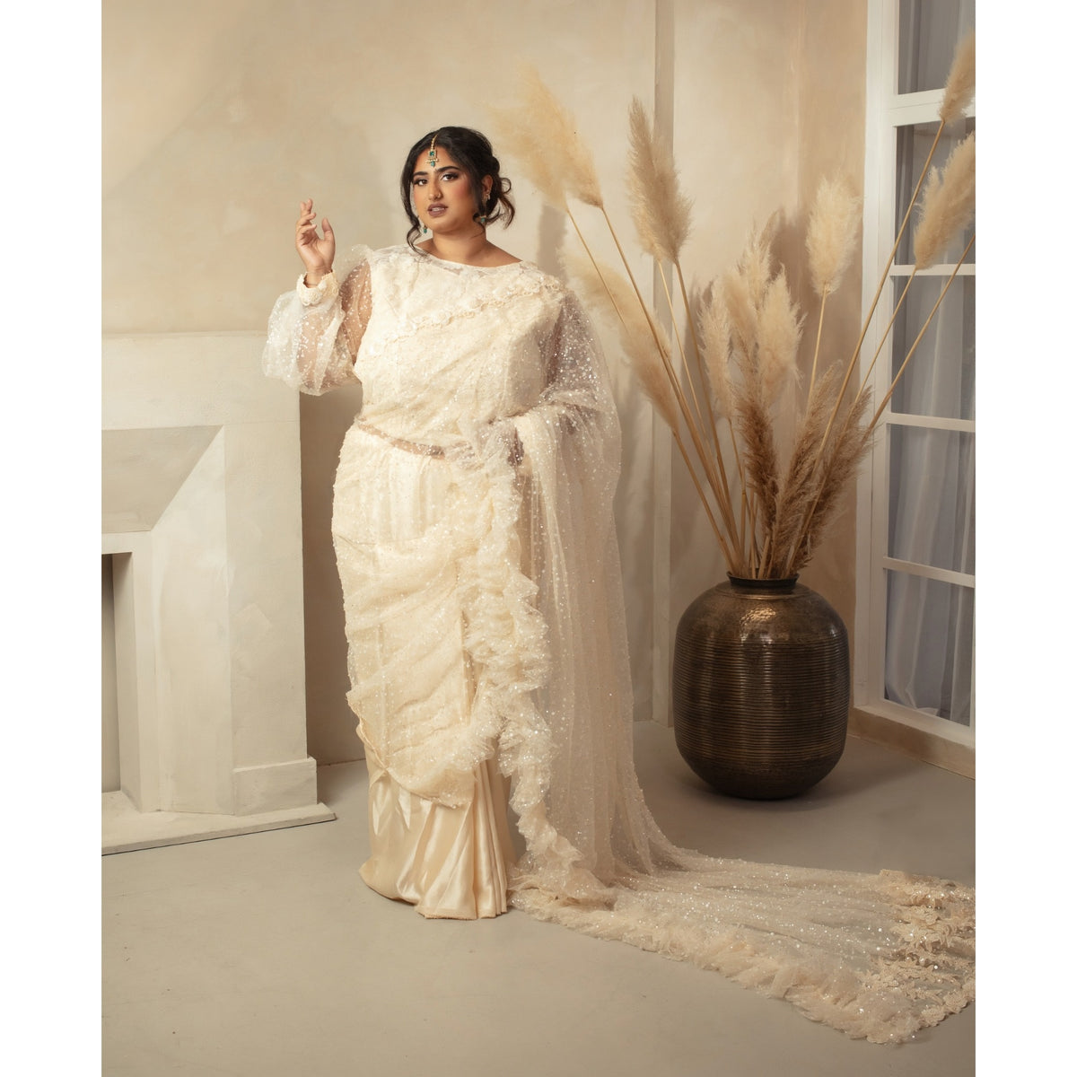 Aisha – Pearl Cascade Saree