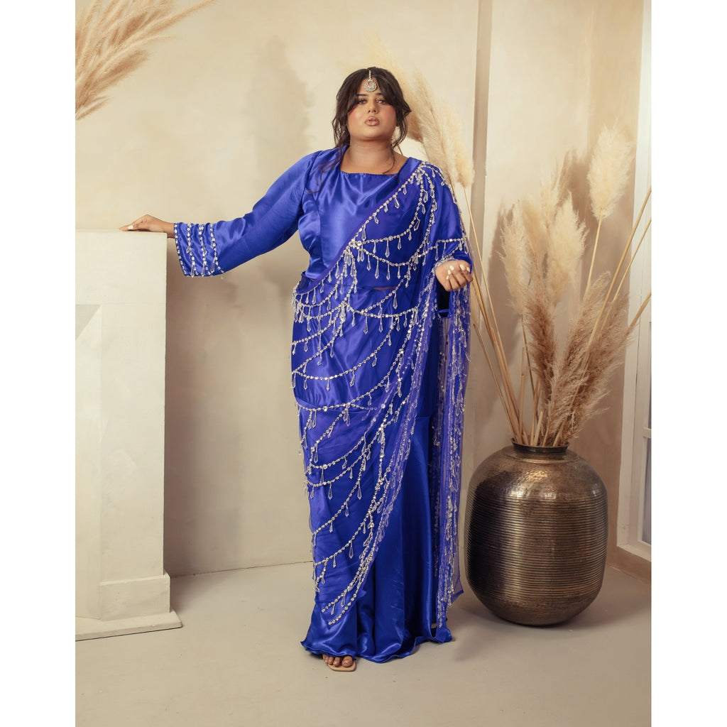 Laxmi – Royal Blue Crystal Saree