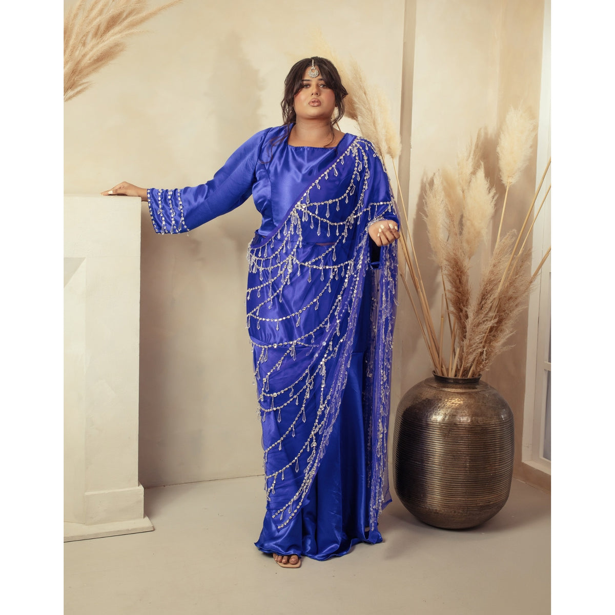 Laxmi – Royal Blue Crystal Saree