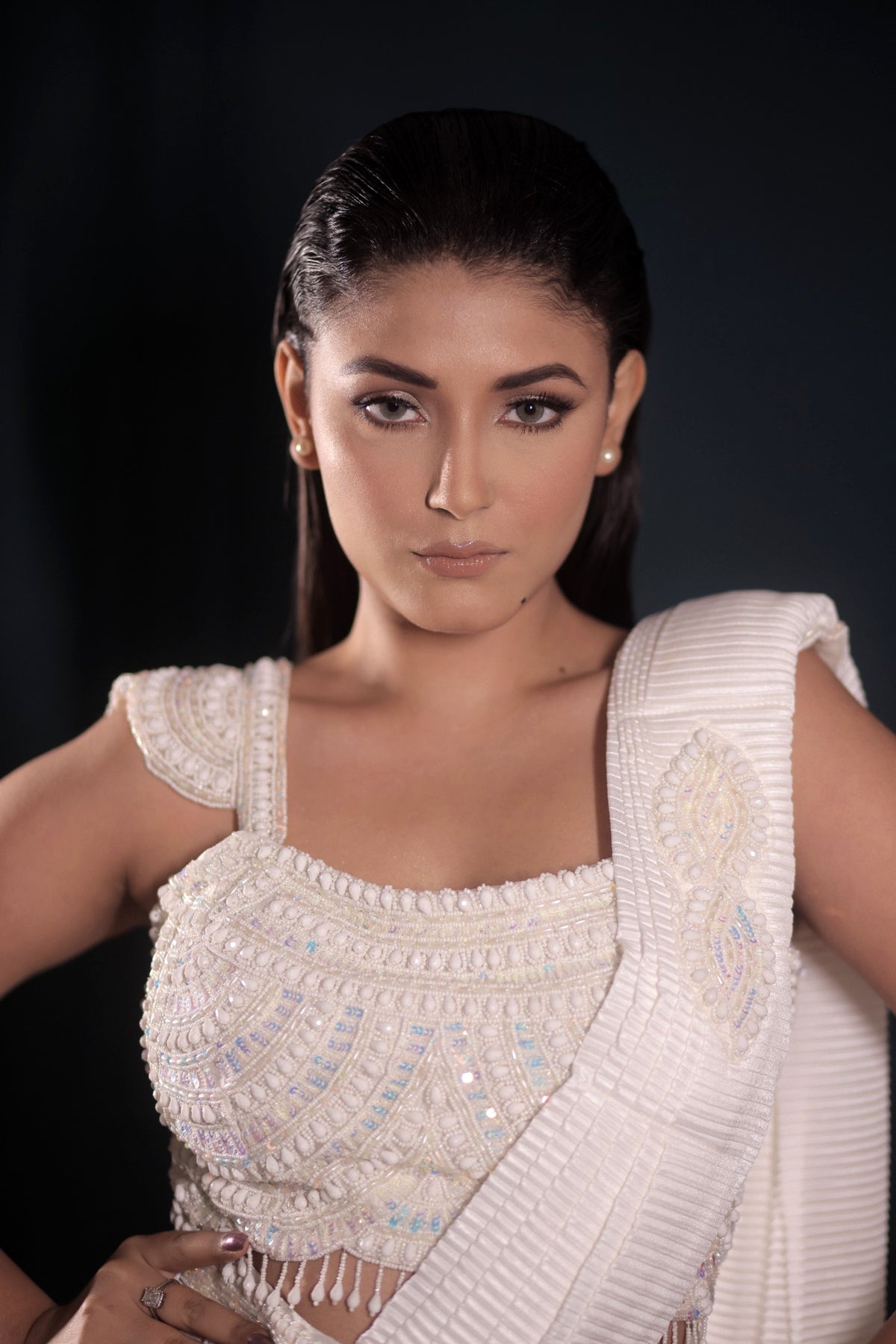 Aurelia Pearl Drape Saree