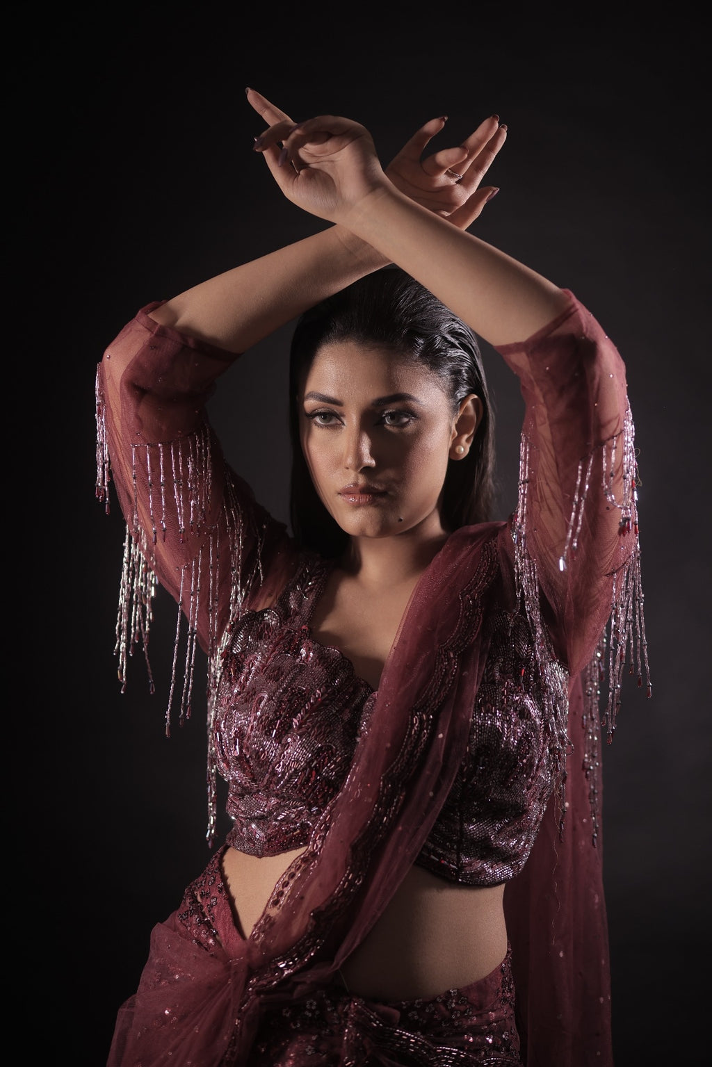 Aurelia Wine Sequin Saree