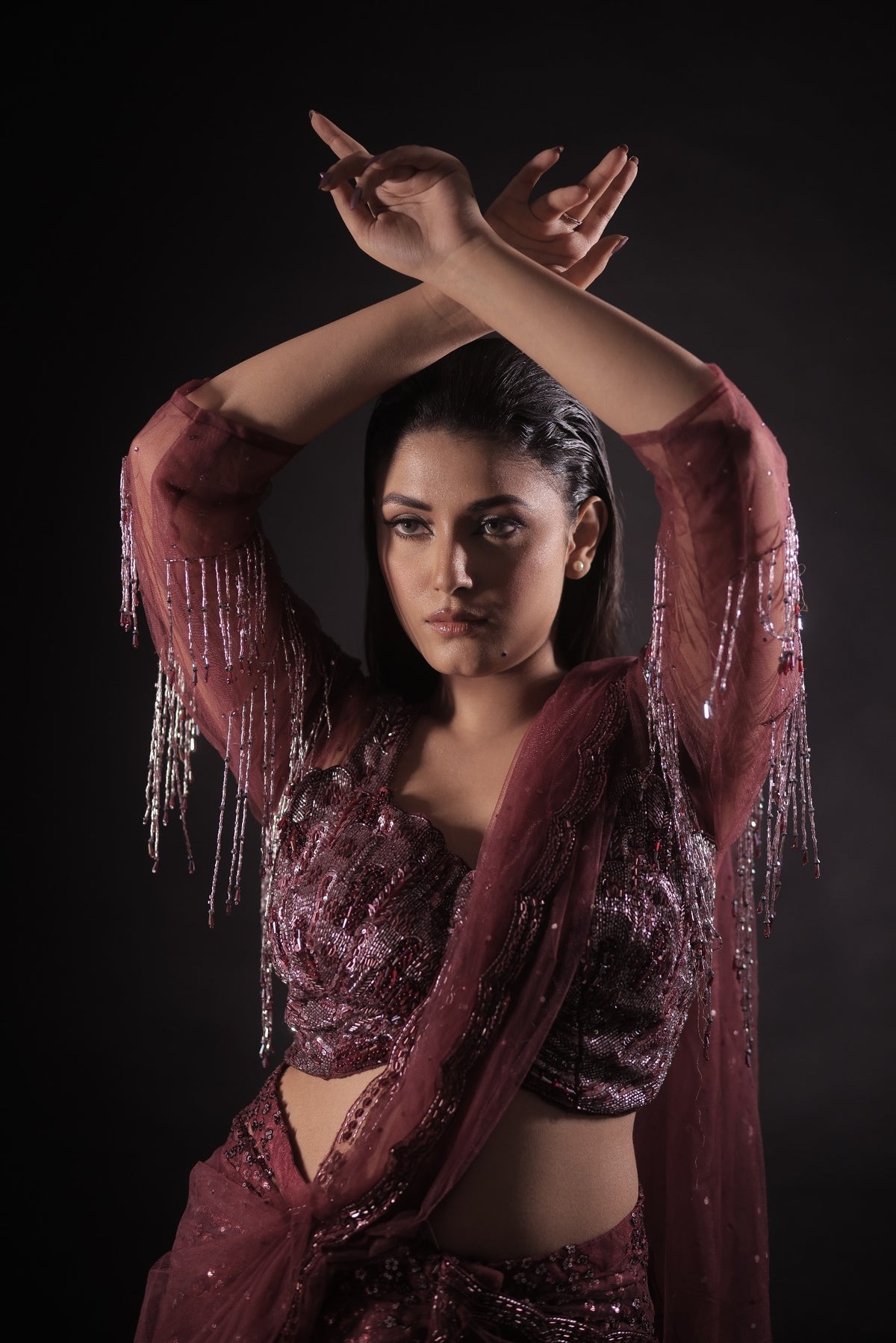 Aurelia Wine Sequin Saree