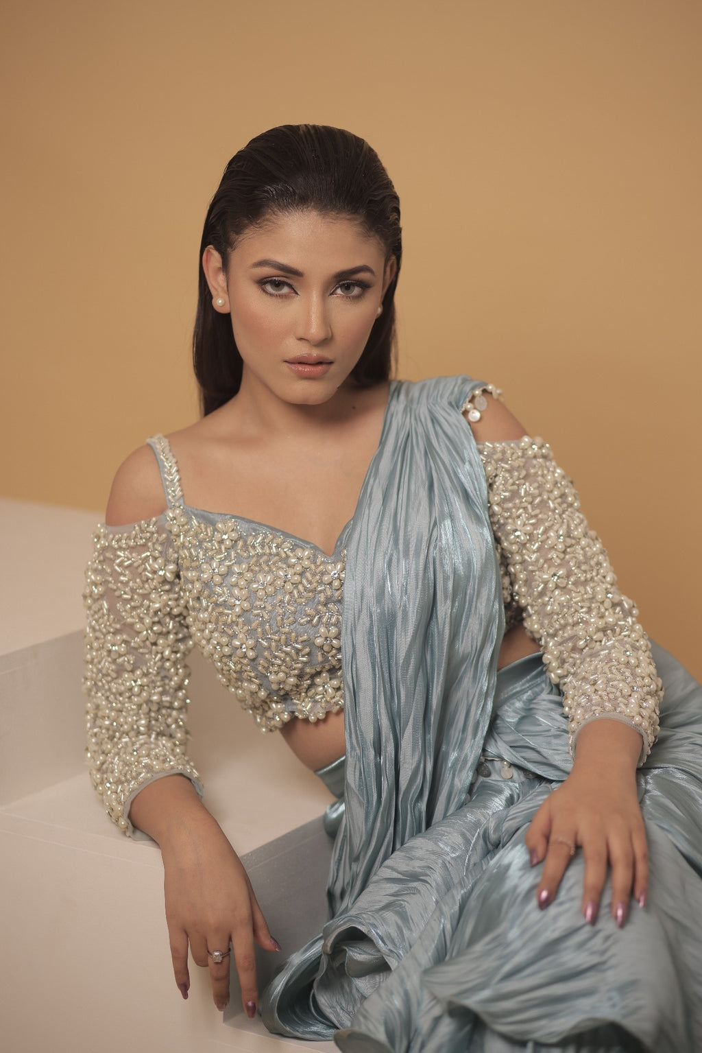 Celestia Ice Blue Lehenga Saree