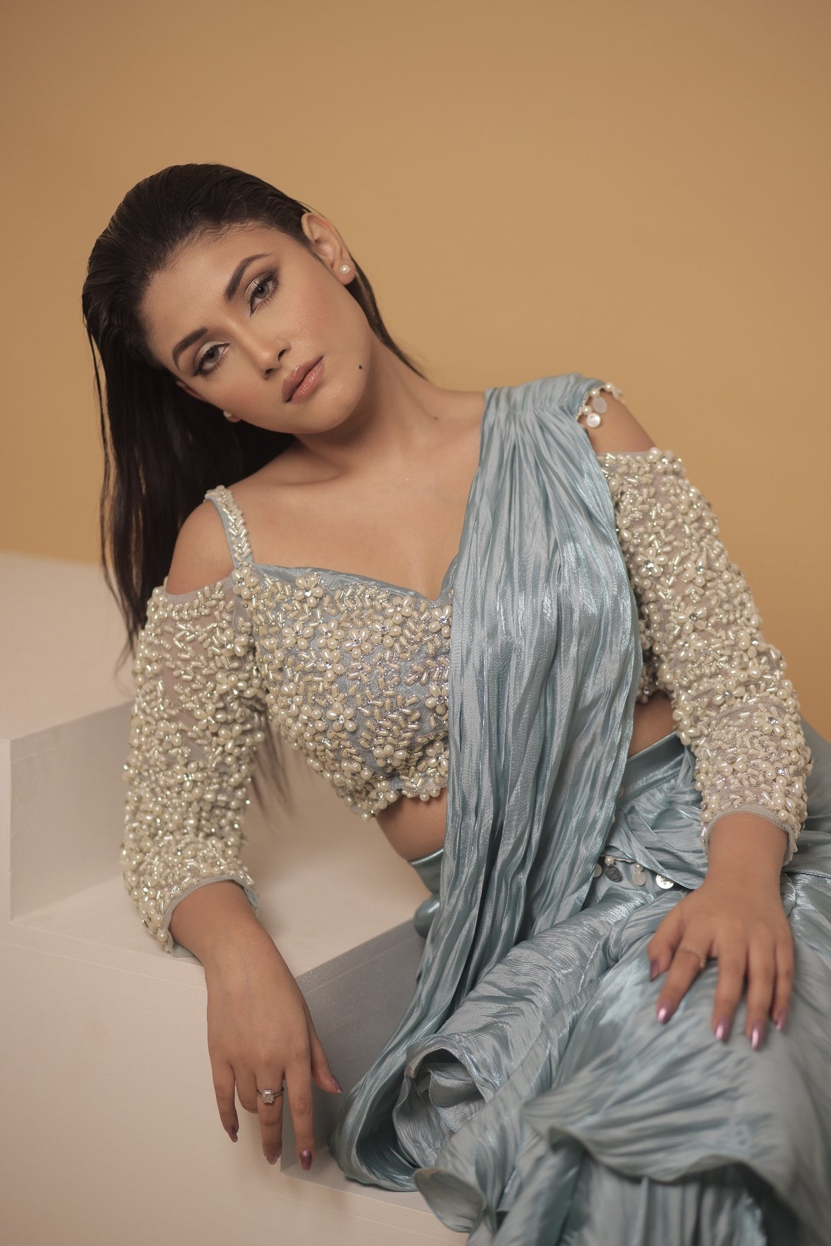 Celestia Ice Blue Lehenga Saree